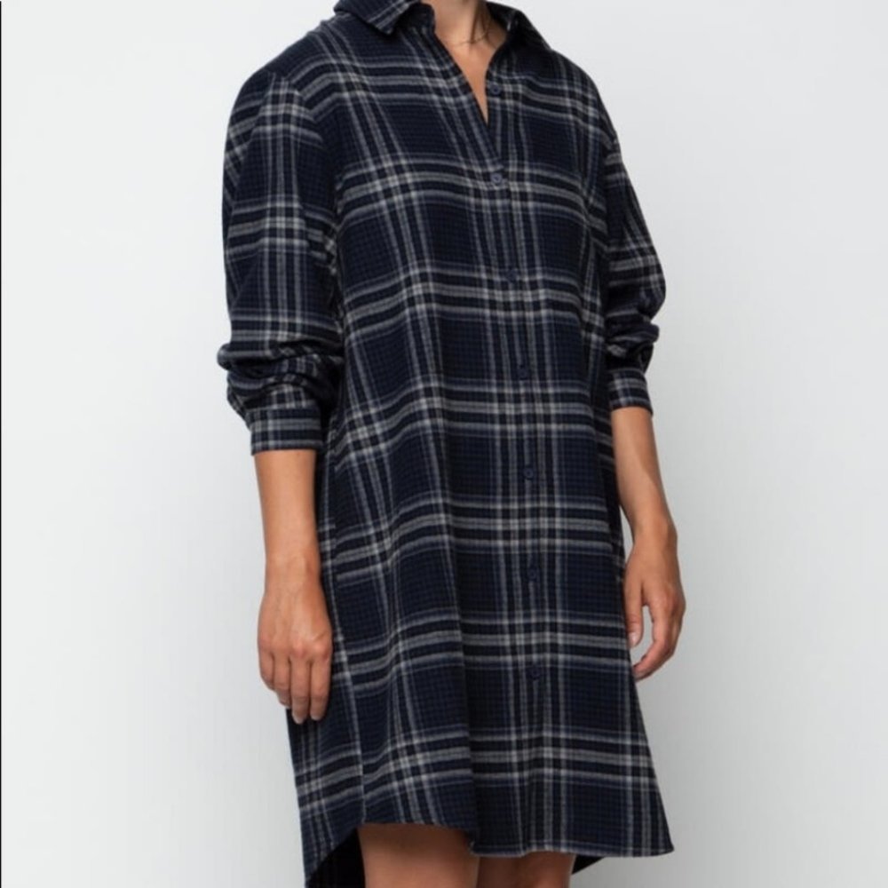 Oak + Fort Blue Fall Plaid Button Down Shirt Oversized  Dress sz Large